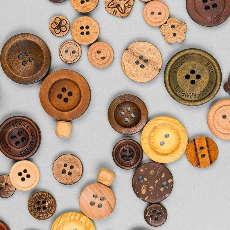 Sovrik Pieces Mixed Random Flat Back Wooden Buttons Crafts For Scrapbooking Sewing Projects Decoration Wooden Button DIY Clothing Sewing Accessories (Sovrik Pieces Random Mixed)