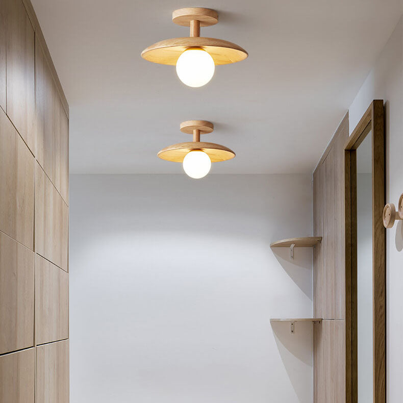 Sovrik Wooden Dome 1-Lamp Semi-Recessed Ceiling Light