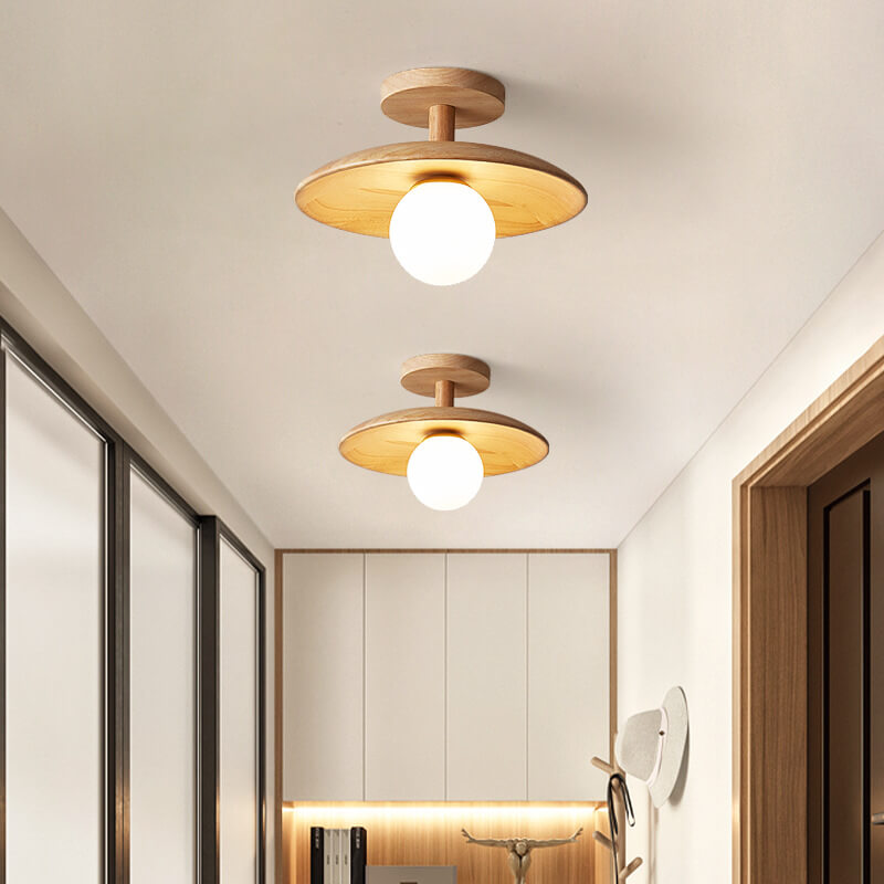 Sovrik Wooden Dome 1-Lamp Semi-Recessed Ceiling Light