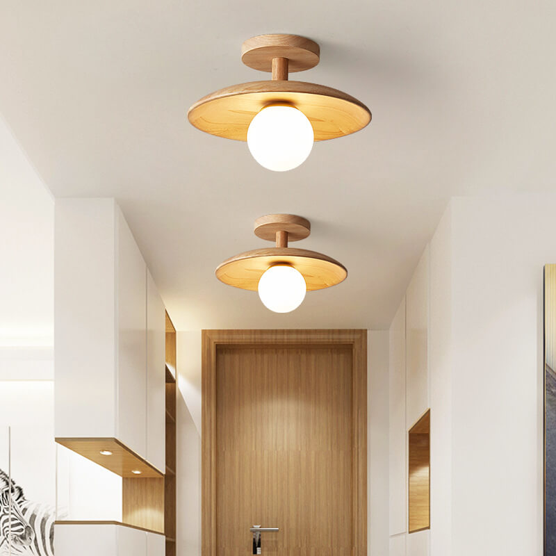 Sovrik Wooden Dome 1-Lamp Semi-Recessed Ceiling Light