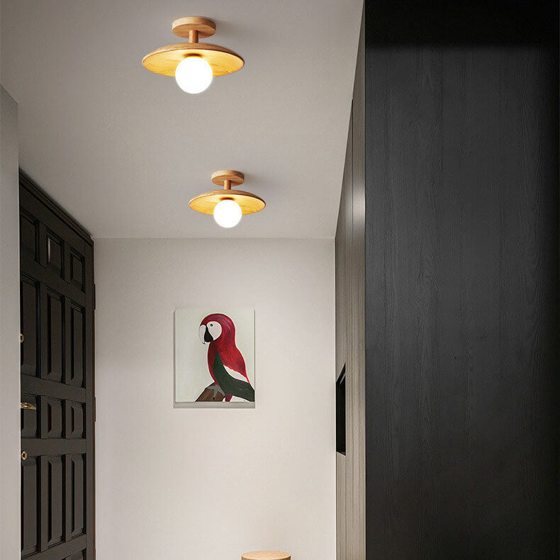 Sovrik Wooden Dome 1-Lamp Semi-Recessed Ceiling Light