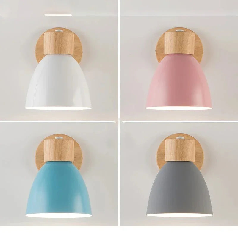 Sovrik Wooden Wall Lamp with Switch – Modern Wall Lamp for Bedroom, Living Room and Porch Lighting, 6-Color Adjustable Head