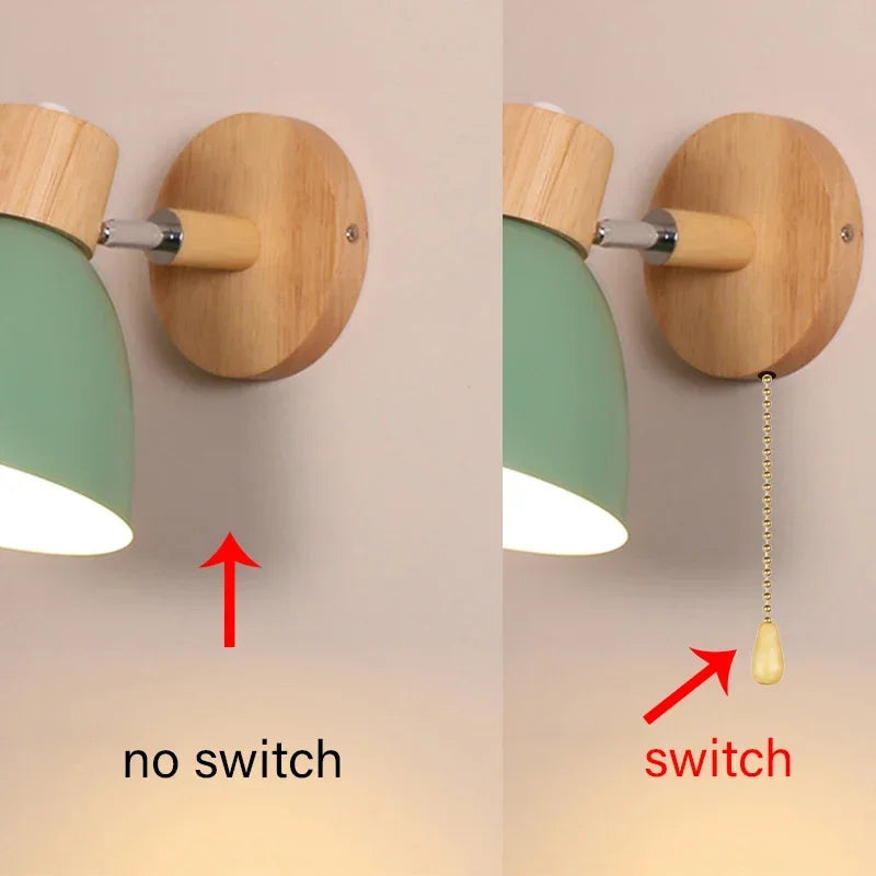 Sovrik Wooden Wall Lamp with Switch – Modern Wall Lamp for Bedroom, Living Room and Porch Lighting, 6-Color Adjustable Head