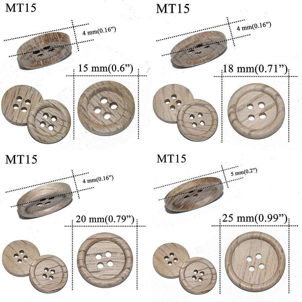 Sovrik Pieces 30 Pieces Natural Color Chestnut Wood Textured Wooden Buttons 15-30mm Sewing Scrapbooking for Clothing Handmade 4 Holes Button 