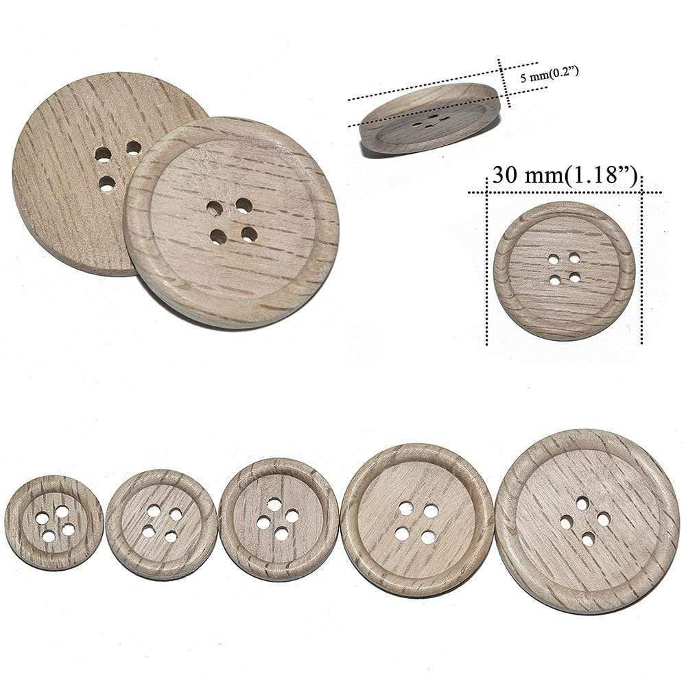 Sovrik Pieces 30 Pieces Natural Color Chestnut Wood Textured Wooden Buttons 15-30mm Sewing Scrapbooking for Clothing Handmade 4 Holes Button 