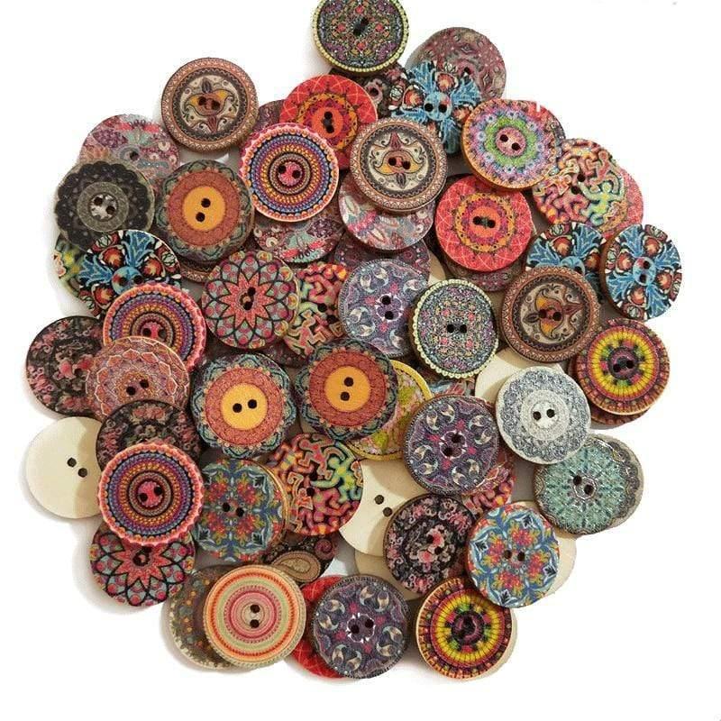 Sovrik-25mm 50pcs Retro Wooden Buttons 2 Holes for Crafts Sewing Scrapbooking Clothing Buttons DIY Craft Accessories Gift Card Decor 