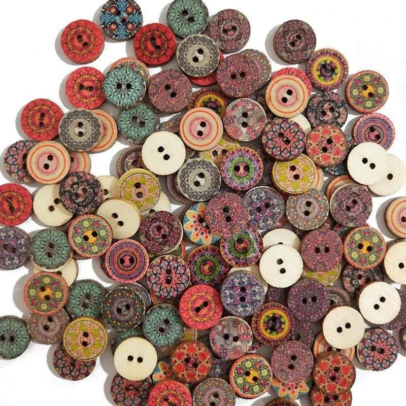 Sovrik-25mm 50pcs Retro Wooden Buttons 2 Holes for Crafts Sewing Scrapbooking Clothing Buttons DIY Craft Accessories Gift Card Decor 