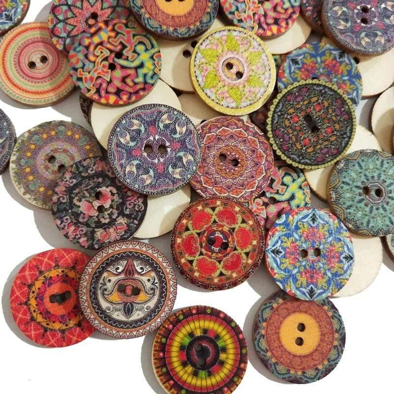 Sovrik-25mm 50pcs Retro Wooden Buttons 2 Holes for Crafts Sewing Scrapbooking Clothing Buttons DIY Craft Accessories Gift Card Decor 
