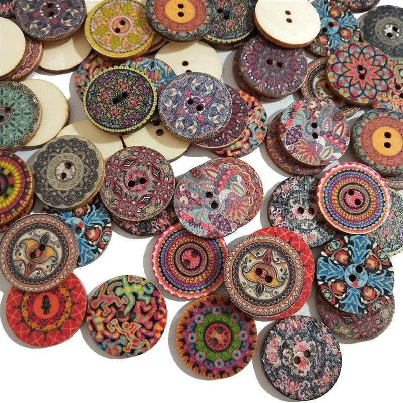 Sovrik-25mm 50pcs Retro Wooden Buttons 2 Holes for Crafts Sewing Scrapbooking Clothing Buttons DIY Craft Accessories Gift Card Decor 