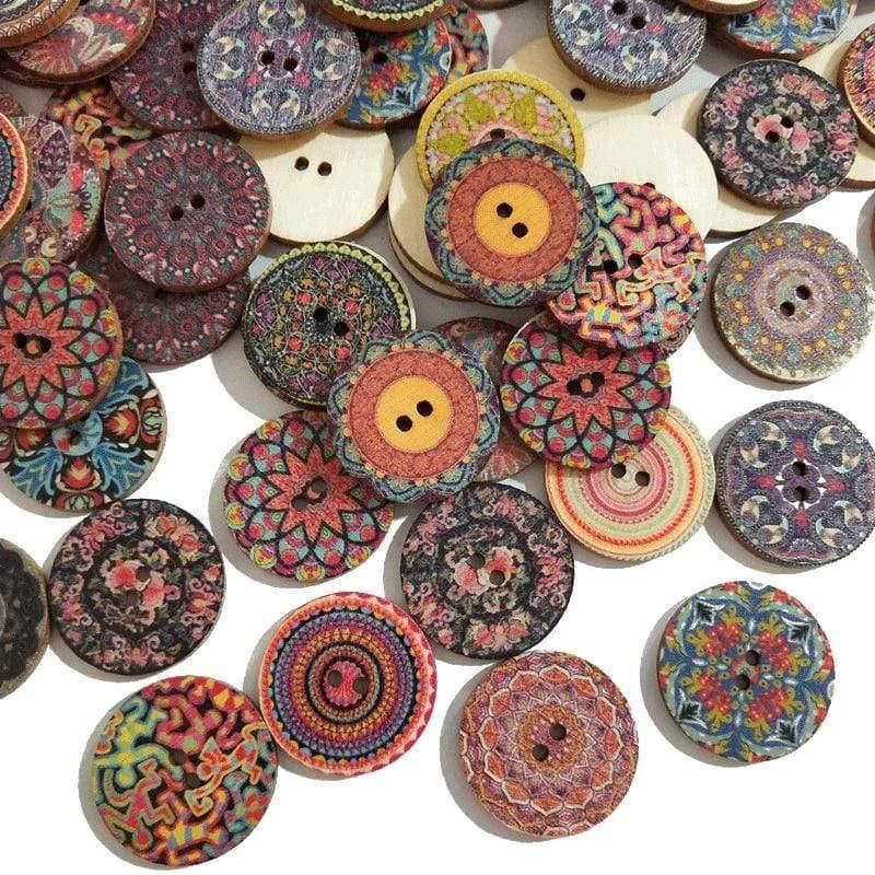 Sovrik-25mm 50pcs Retro Wooden Buttons 2 Holes for Crafts Sewing Scrapbooking Clothing Buttons DIY Craft Accessories Gift Card Decor 