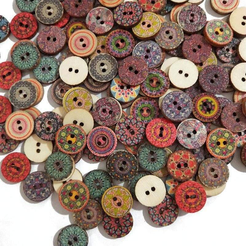 Sovrik-25mm 50pcs Retro Wooden Buttons 2 Holes for Crafts Sewing Scrapbooking Clothing Buttons DIY Craft Accessories Gift Card Decor 