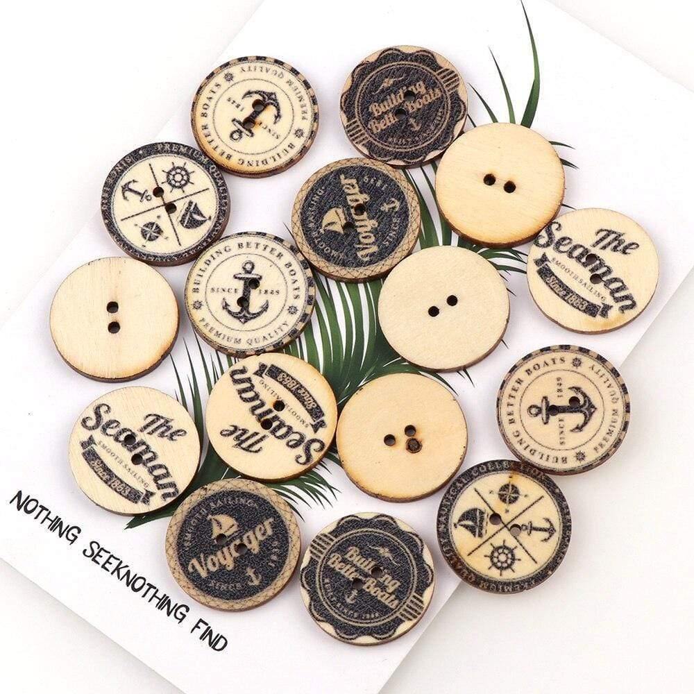 Sovrik pieces Vintage Navigation Anchor Pattern Wooden Buttons Sewing Scrapbook Craft Accessories Decorative Button Craft Embellishments 