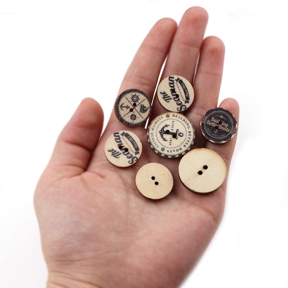 Sovrik pieces Vintage Navigation Anchor Pattern Wooden Buttons Sewing Scrapbook Craft Accessories Decorative Button Craft Embellishments 