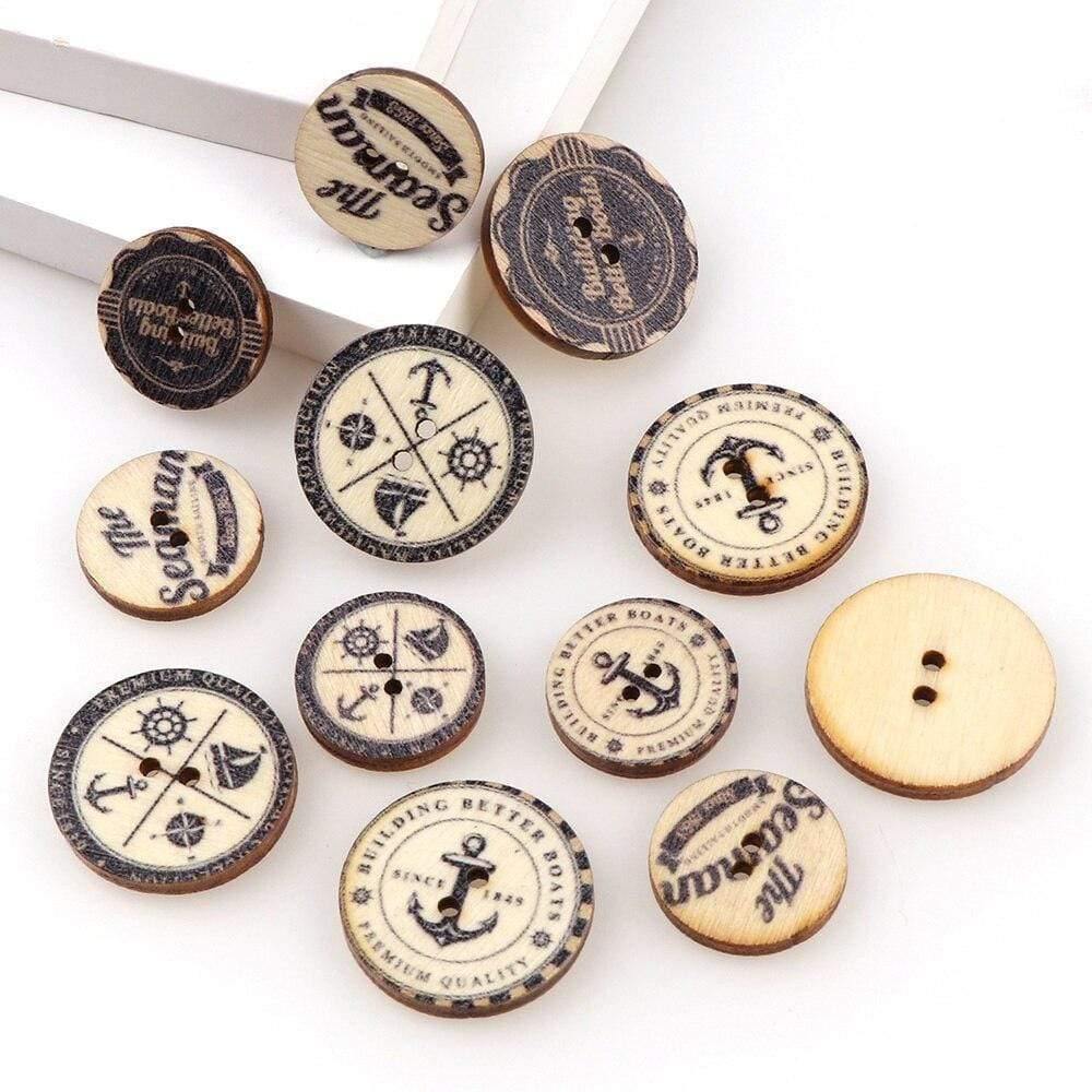 Sovrik pieces Vintage Navigation Anchor Pattern Wooden Buttons Sewing Scrapbook Craft Accessories Decorative Button Craft Embellishments 