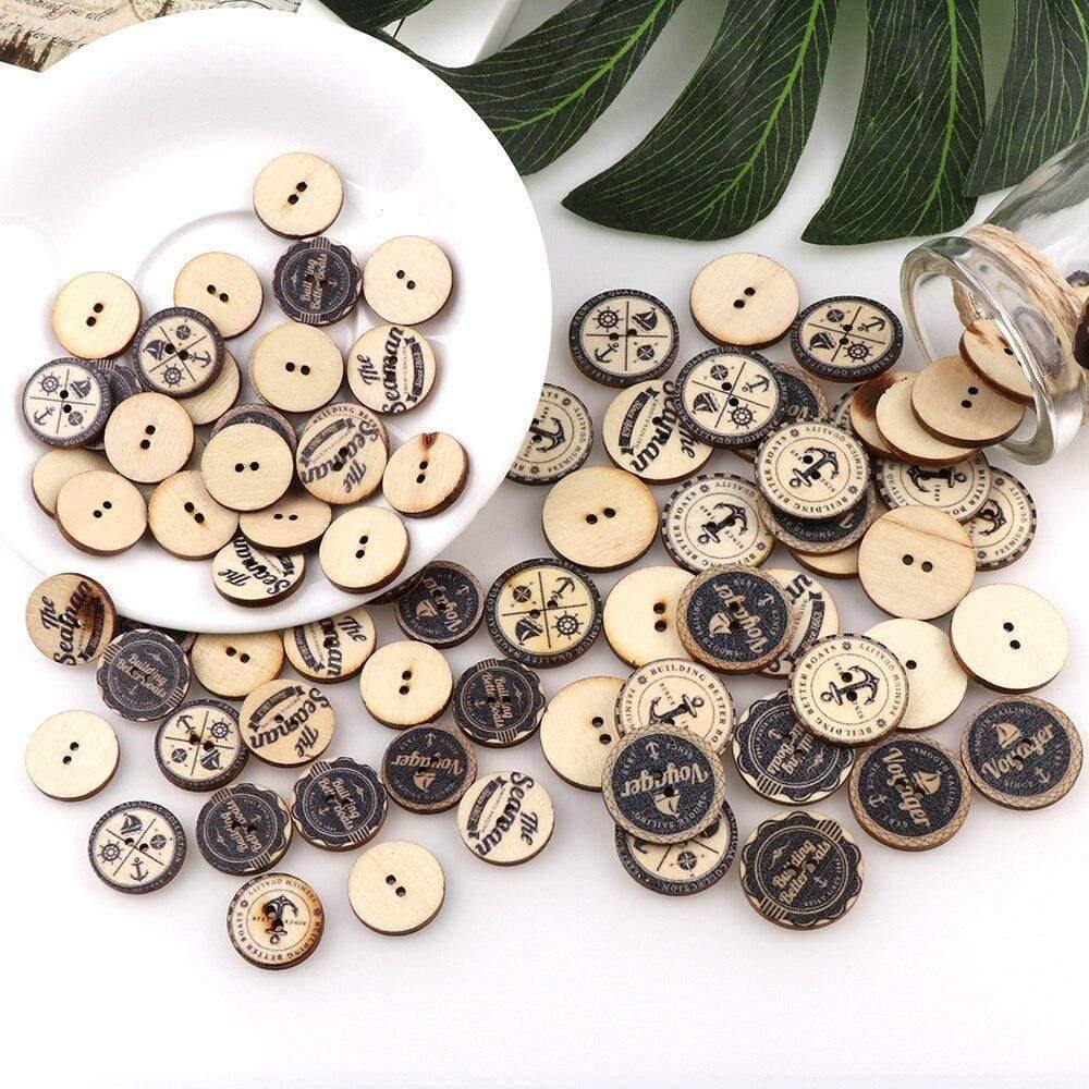 Sovrik pieces Vintage Navigation Anchor Pattern Wooden Buttons Sewing Scrapbook Craft Accessories Decorative Button Craft Embellishments 