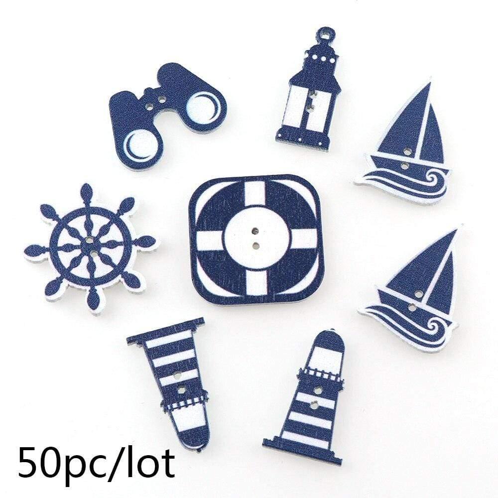 Sovrik pieces Vintage Navigation Anchor Pattern Wooden Buttons Sewing Scrapbook Craft Accessories Decorative Button Craft Embellishments 