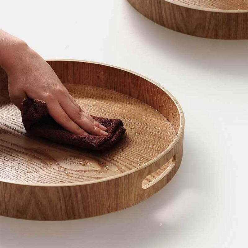 Slim, round wooden serving trays