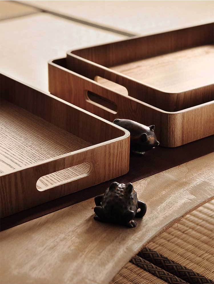 Slim, round wooden serving trays