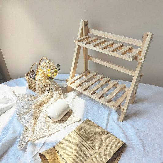 Double Layered Adjustable Bookshelf Desktop Organizer in Wood 